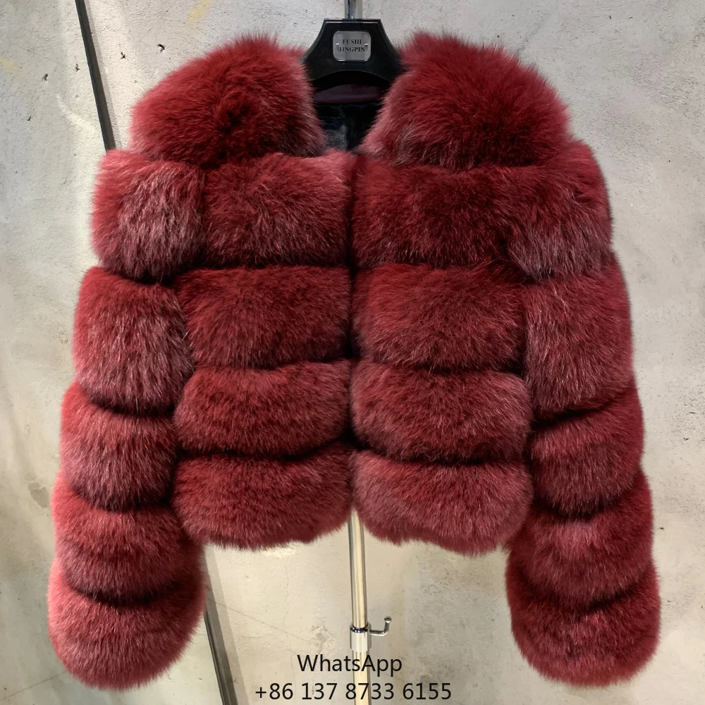 

2025 Winter Fashion Fur Jacket Natural Soft Fox Fur Jackets Burgundy Women Fox Fur Coat