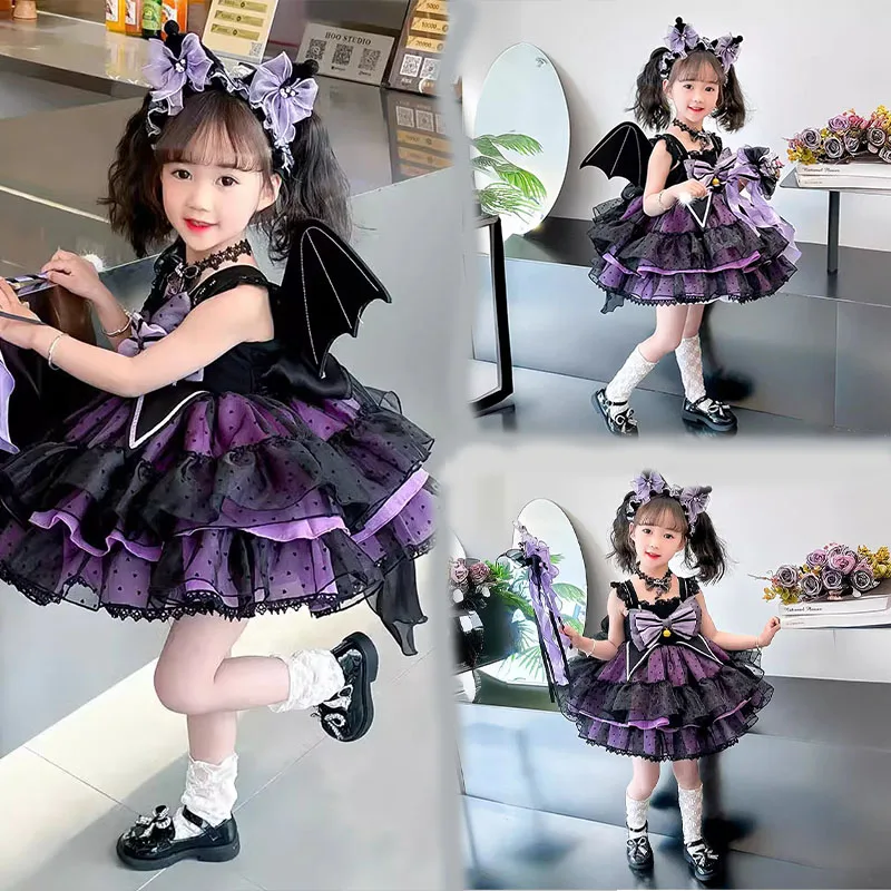 

Sanriou Girl children's clothes 2025 Children's princess skirt Lolita cos sleeveless Ball Gown Kawaii Kuromi Dress festival Gift