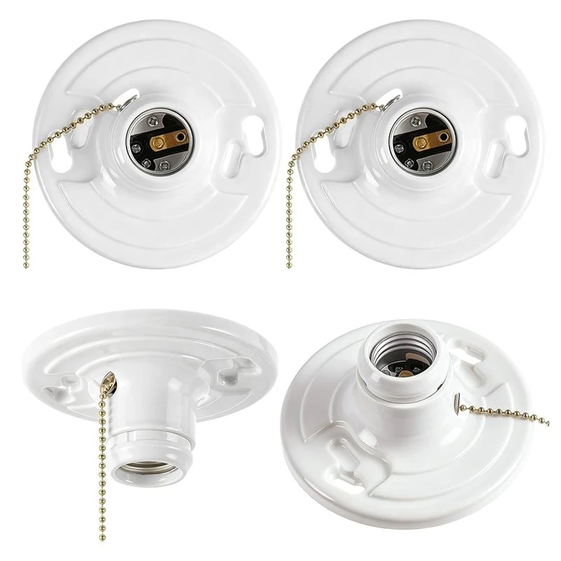 ABVC 4-Pack E26 Keyless Lamp Holder With Pull Chain Ceiling Mount Socket For Various Bulbs