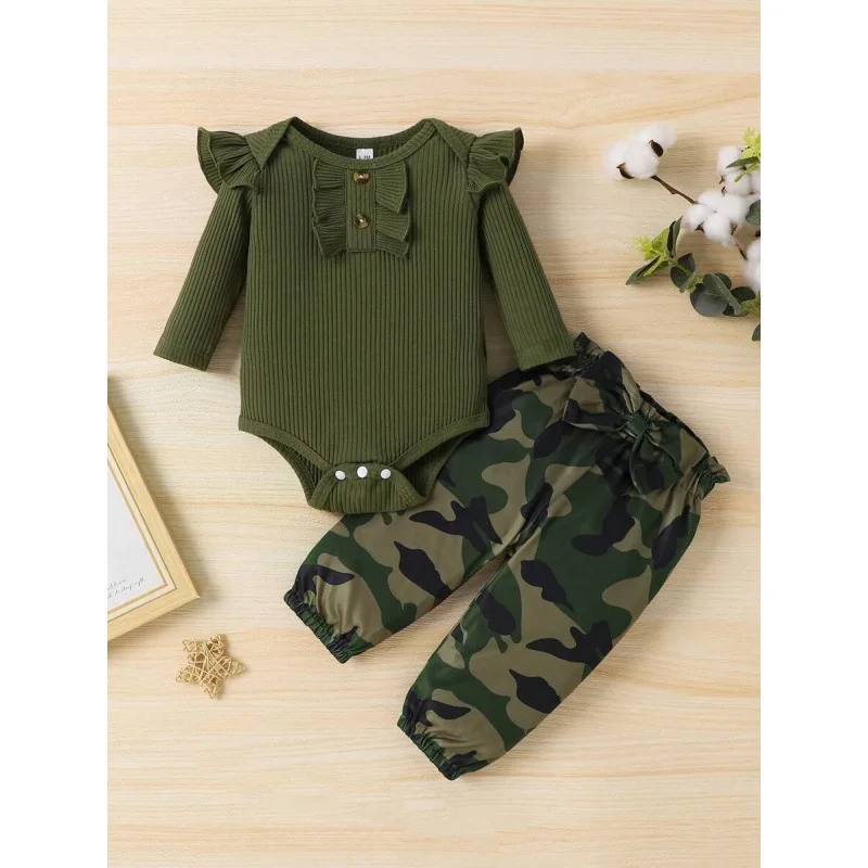 t-3429-リブ編みロンパース3点セット-ストライプ柄ベビー服-3ピーススーツ-カスタマイズ可能な子供服-加工・仕立て