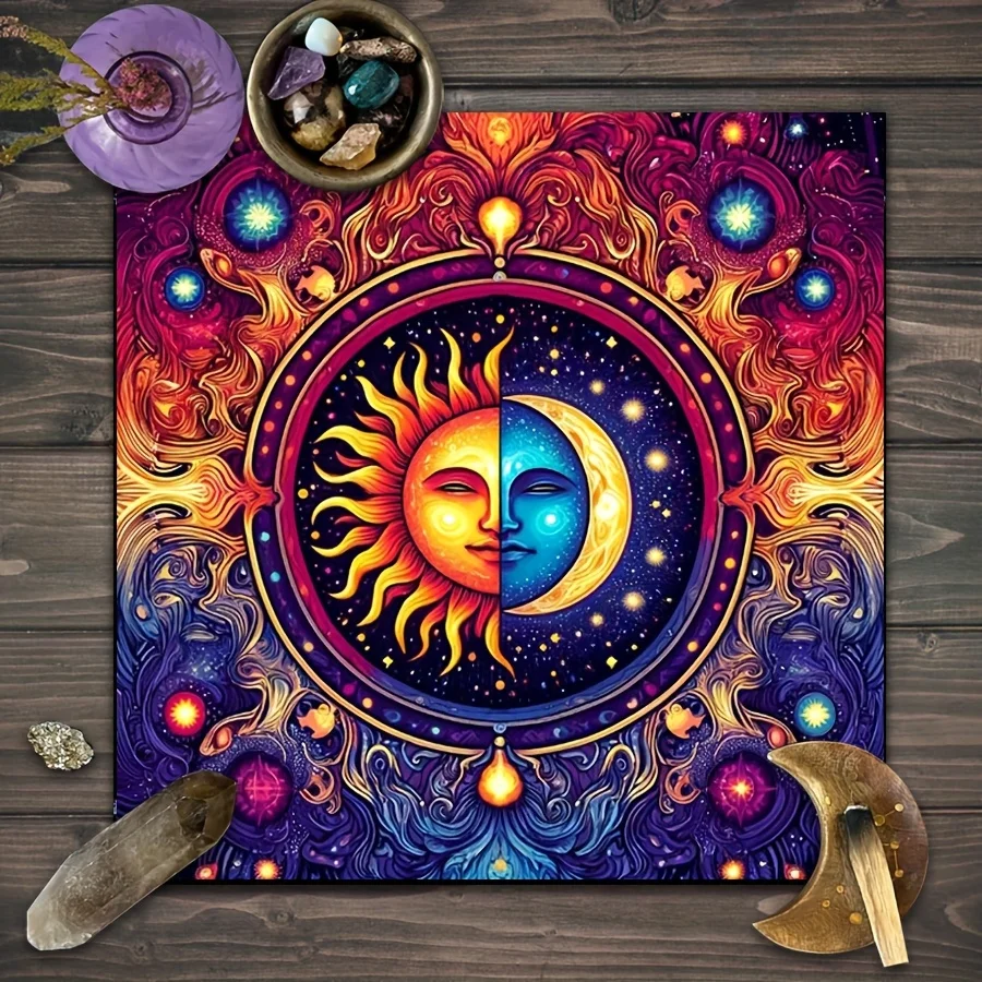 Colorful Sun and Moon Tarot Card Tablecloth Divination Cloth Witch Home Decoration Card Mat Party Game Activity Tablecloth