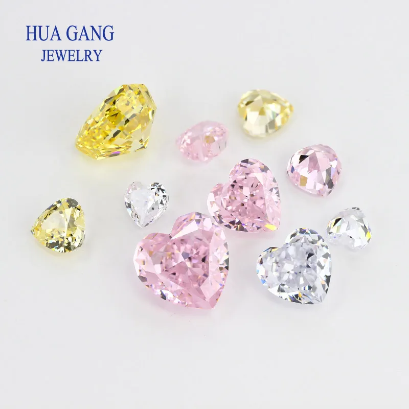 9A Top Quality heart-shaped ice Cut Synthetic Cubic Zirconia Stone Pink Yellow Blue Synthetic Gemstone