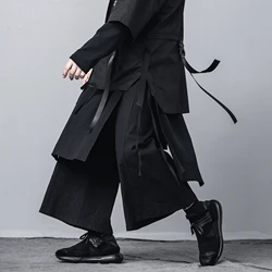Mens Wide Leg Pants Men Solid Color Joggers Streetwear Elastic Waist Pants Male Loose Irregular Skirts Trousers Men