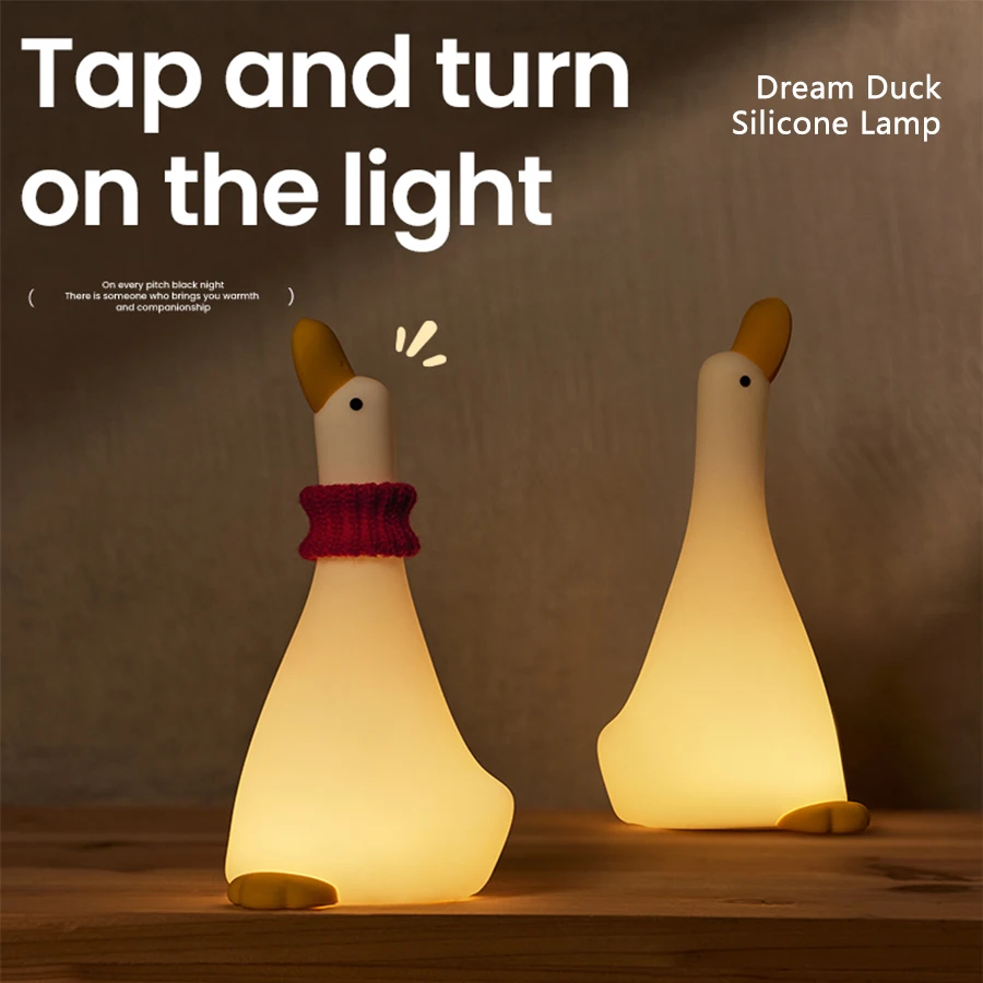 1pc Lying Flat Duck Pat Light Bedroom Night Light Cute Night Light Silicone Dimmable Timing Lamp Tap Control For Bedroom Decor