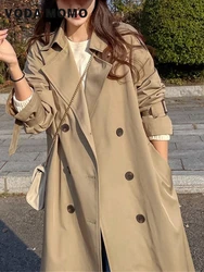 Women's New Autumn Windbreaker Coat Casual Double Breasted Tops Basic Daily Loose Trench Coat Midi Length Fashion Korean Elegant