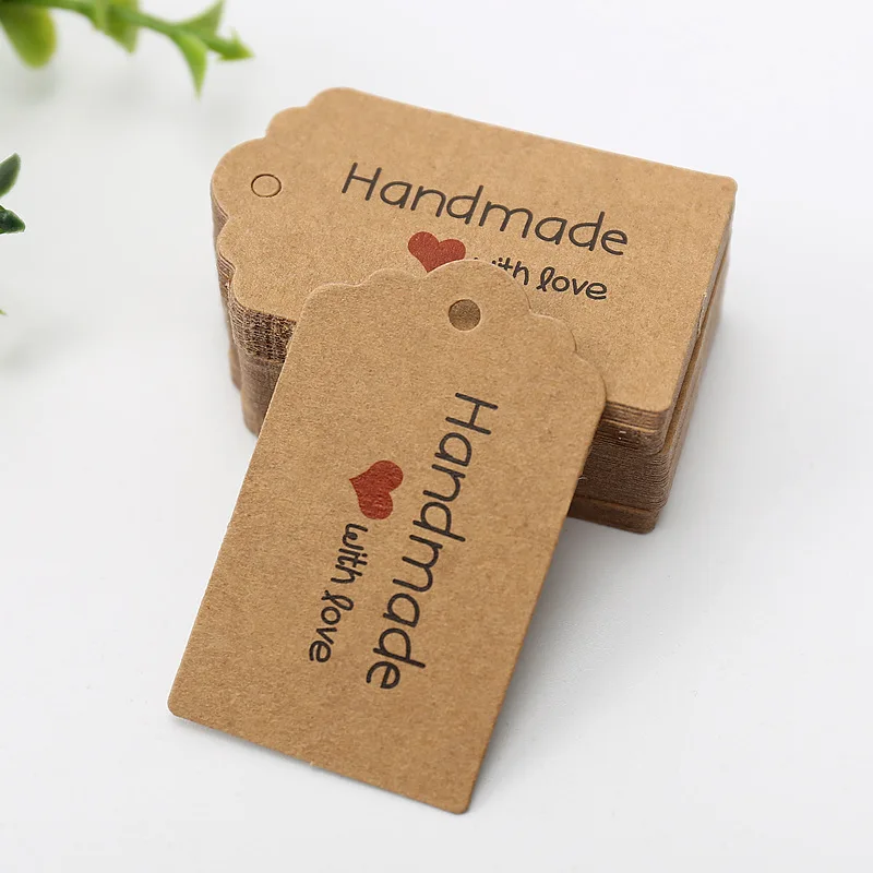 Kraft Paper Tags Handmade with Love White Card Product Hang Tag Price Labels Happy Birthday Wedding Party Packaging Gift Tags