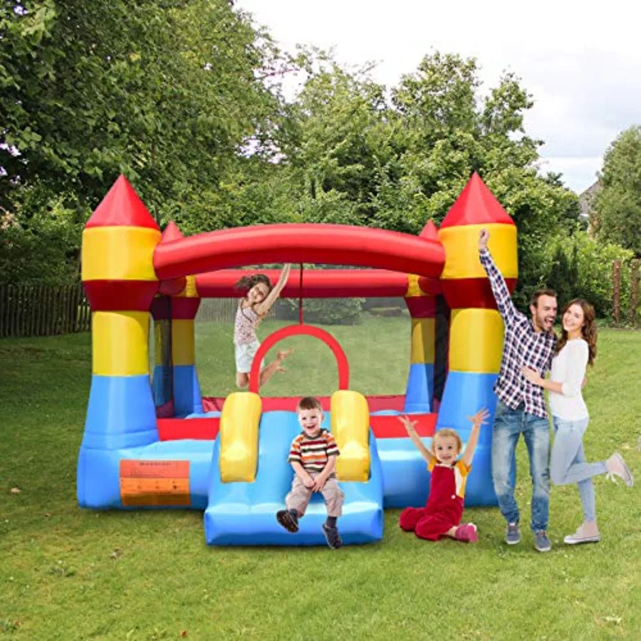 Casa de rebote inflable, bouncer deslizante para saltar para niños para húmedo y seco, bolsa de transporte, kit de reparación, estacas, ju inflable para interiores y exteriores