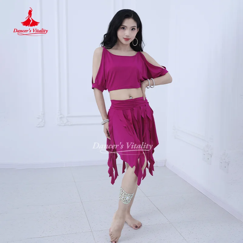 Traje de dança do ventre para mulheres, conjunto de roupas de prática macias e confortáveis, dançarina adulta, roupas de treinamento sexy e elegantes