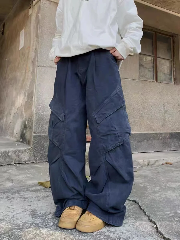 

Retro American Washed Cotton Work Trousers Loose Straight Casual Long Pants Men Women Woodcutters Pocket Pants Youth Vitality...