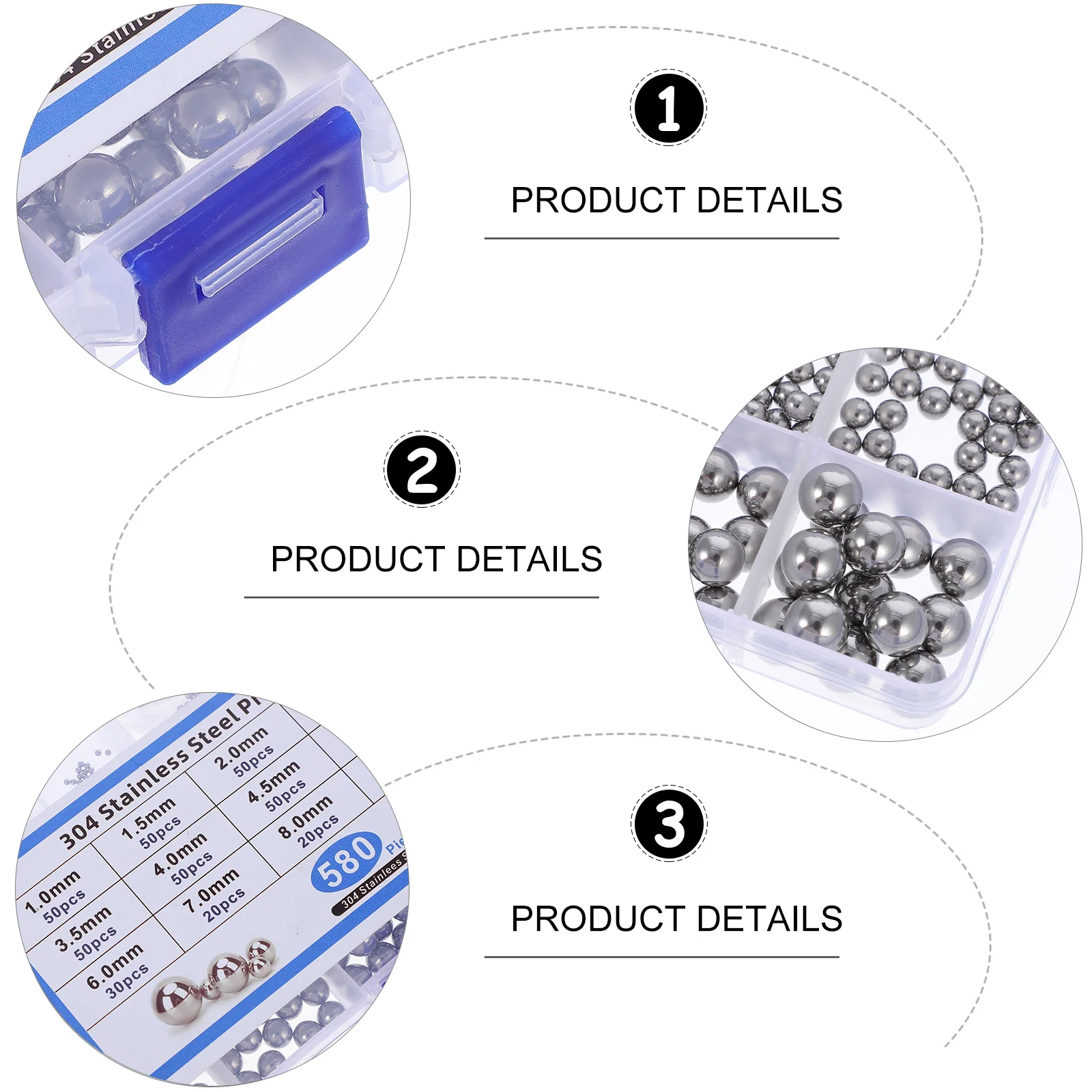 580pcs Stainless Steel Balls Kit Durable Smooth Ball Bearings For Automotive Motorcycle Aerospace Tools Replacement Parts