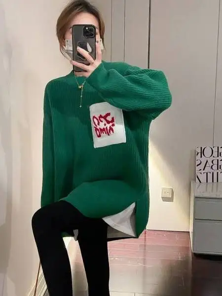 

Вязаная базовая кофта большого размера для похудения, женская модная внутренняя одежда с длинным рукавом, осенне-зимний топ из высококачественного полиэстера