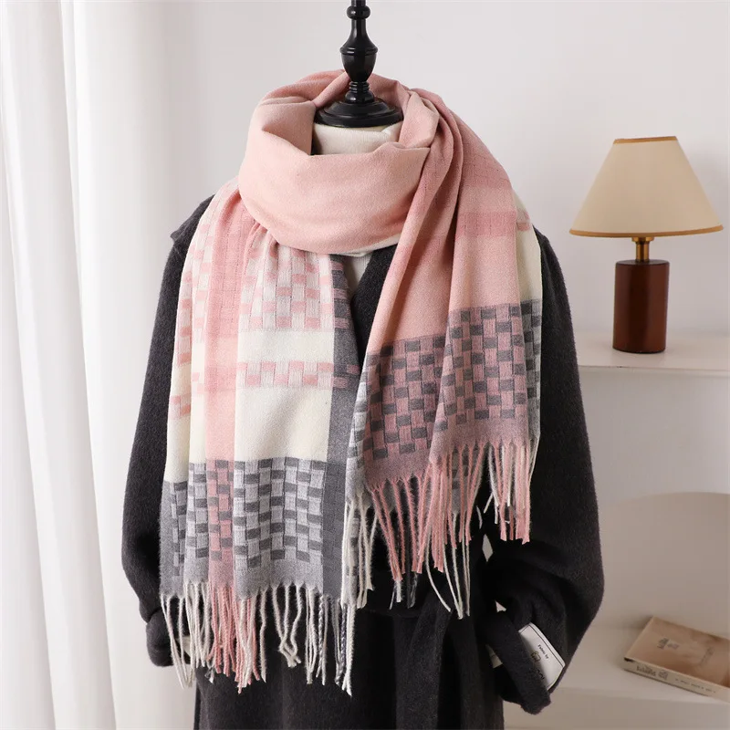 Luxury Brand Cashmere Women Plaid Scarf Winter Warm Shawl and Wrap Bandana Pashmina Female Foulard Square Thick Blanket Poncho
