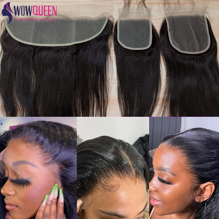 Fechamento de renda suíça transparente 4x4, cabelo humano frontal de renda 13x4, linha fina natural, fechamento 2x6, apenas peles derretidas, remy