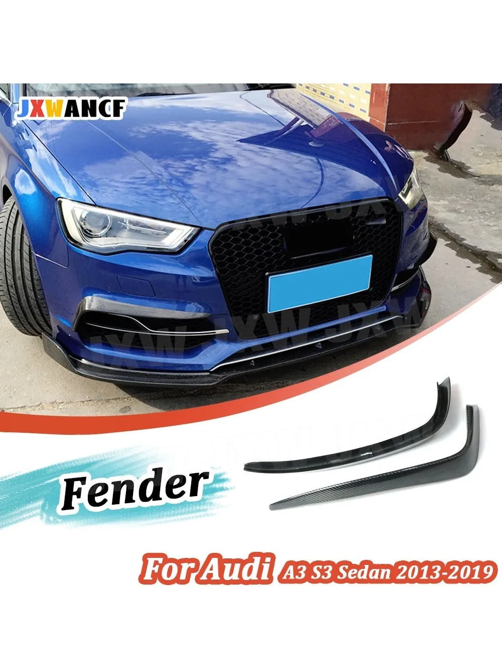 JXWANCF - Bande de protection pour phares antibrouillard avant en fibre de carbone pour Audi A3 S3 berline 2013 - 2019 - Garnitures de pare-chocs en FRP