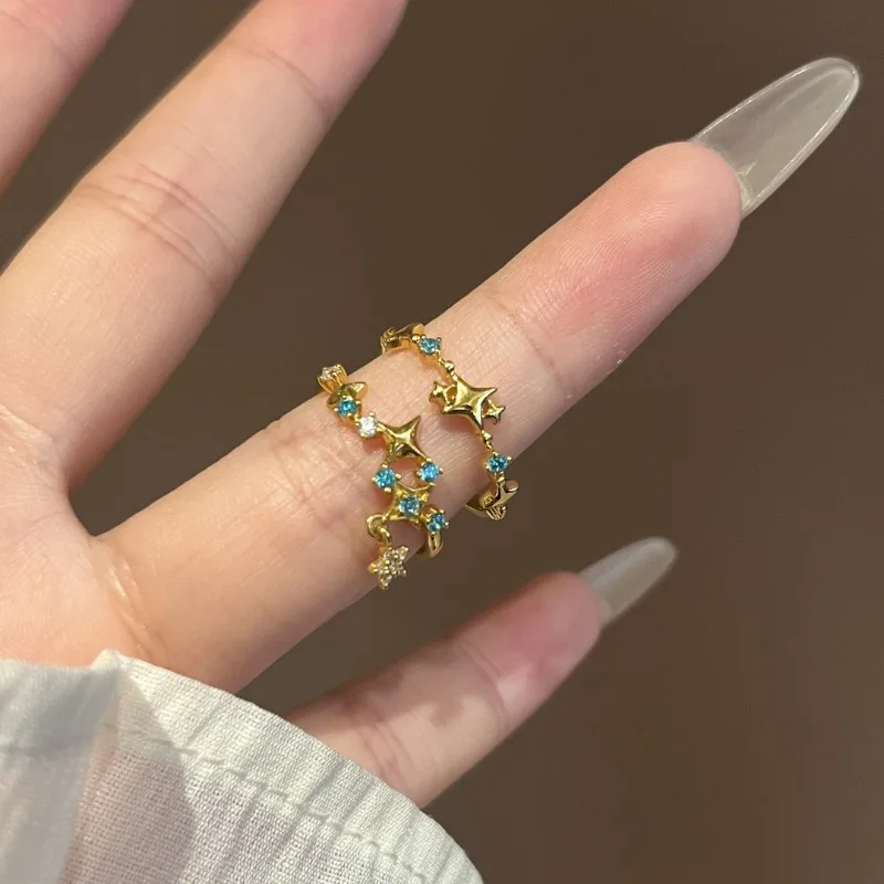 [المشرق المجرة] الذهب المرصعة بالنجوم شرابة نجمة خاتم المرأة الأزياء الخفيفة الفاخرة مطعمة الزركون المتقدمة الشعور الدائري