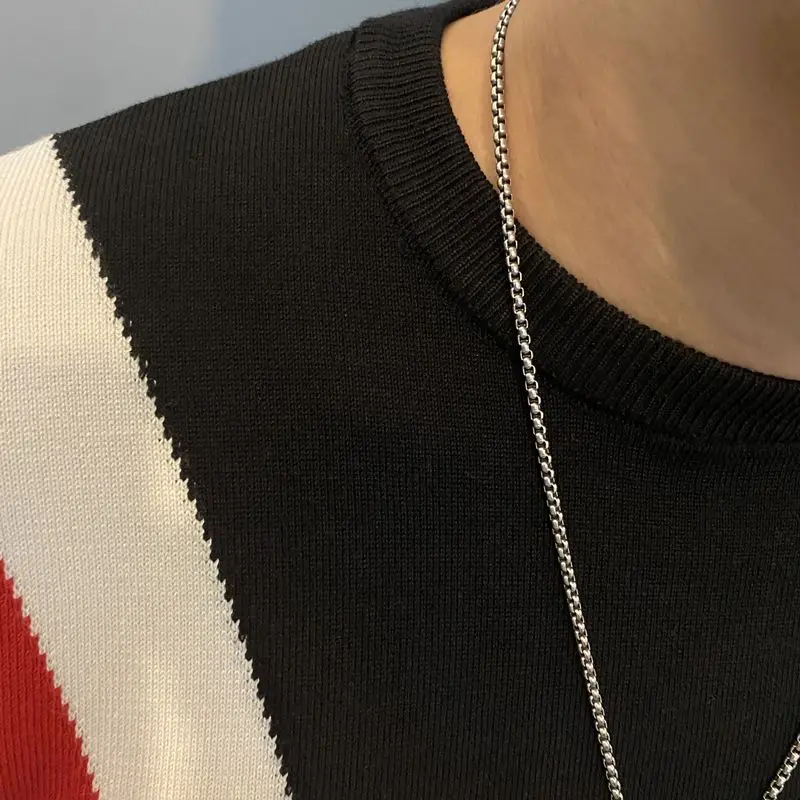 Men's Clothing Autumn and Winter Slim-fit Short-sleeved Sweater Korean Style Slim-fit plus size Sweater Top sweater y2k