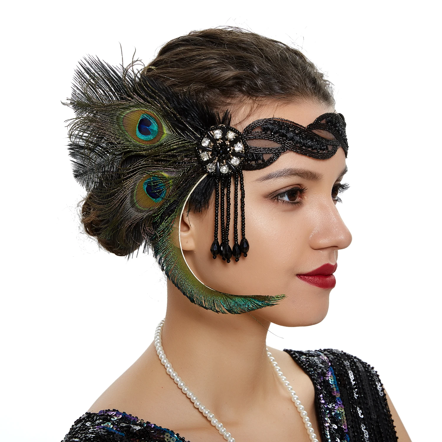 Vendita calda retrò piuma fascia evento cerimonia danza copricapo festa stile etnico nappa accessori per capelli appesi