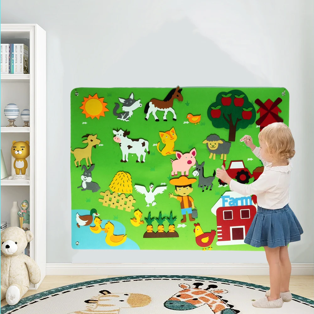 

Farm Animals Felt Story Board Farmhouse Storybook Wall Hanging Decor Early Learning Interactive Play Kids Gift Christmas