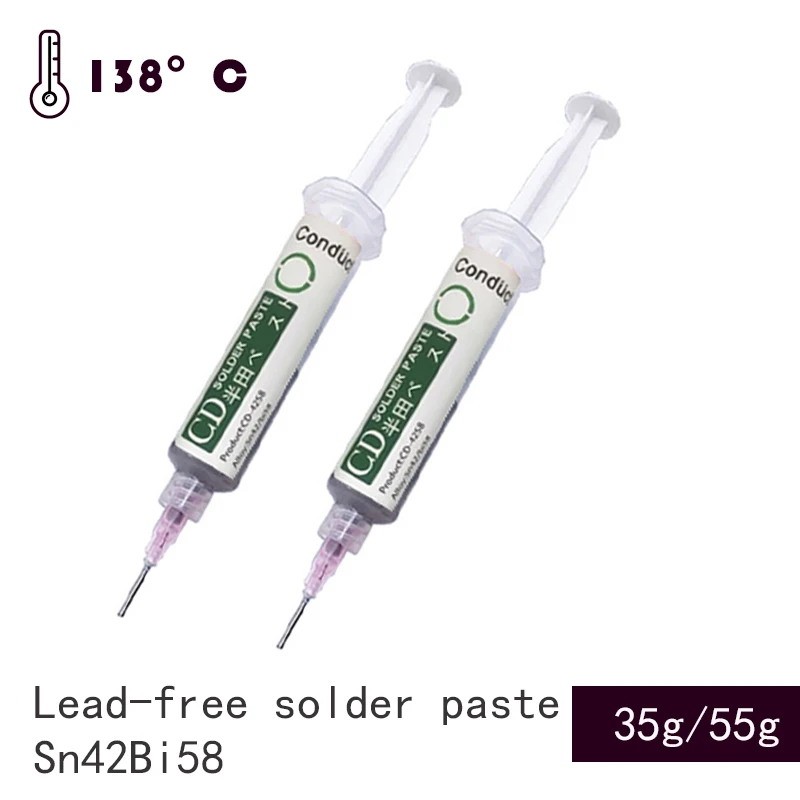 Siringa ad ago senza piombo a bassa temperatura SMT Tin Solder Paste 138 ℃ Flux Sn42Bi58 per saldatura Led SMD Repair pasta per saldatura