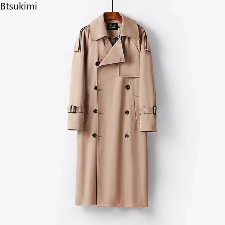2026 Men's Long Windbreaker Loose Over The Knee Jacket Korean Version Coat for Men Four Season Casual Loose Male Outwear Coats