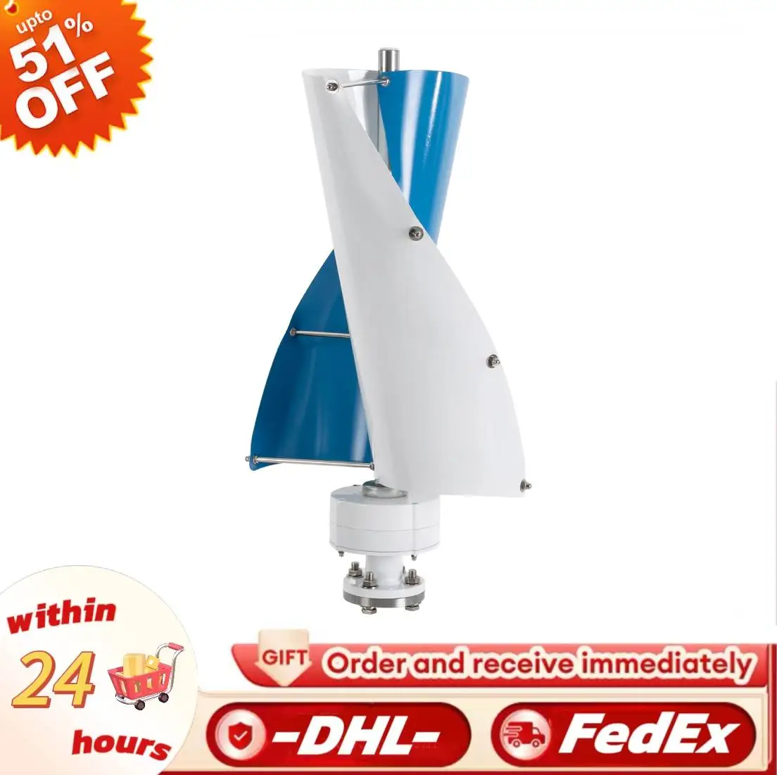 

12V/24V Wind Turbine Vertical Axis 100W Wind Turbine Generator with Controller IP67 Wind Turbine Power Generation Low Noise 62dB