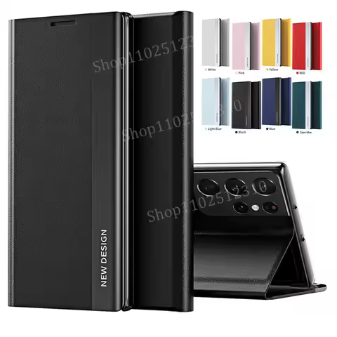 Stand Flip Phone Case For Samsung S25 S24 S23 S22 S21 S20 FE Ultra Leather Plating Back Cover On Galaxy Note 20 10 Plus Funda