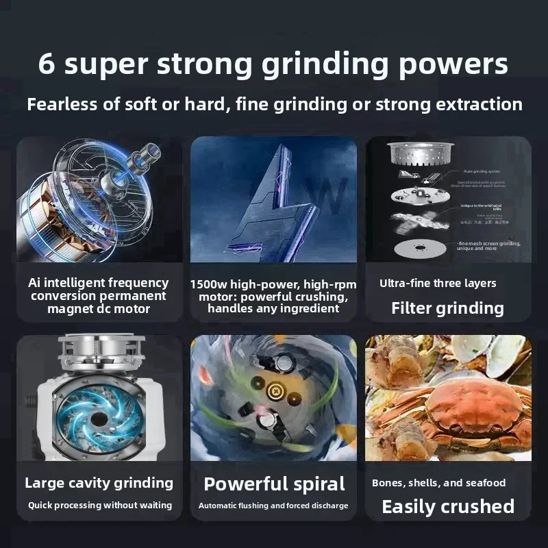 Garbage processor kitchen household grinder automatic water inlet household high-power bone crushing kitchen waste grinding