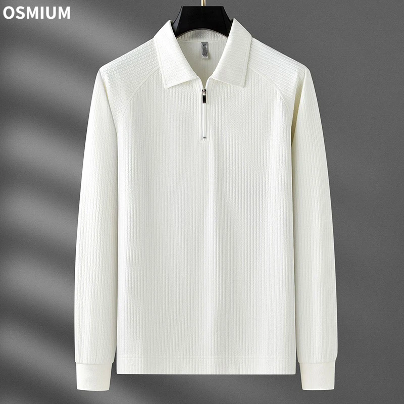 

Men Zipper Polo Shirt Collar Sweaters Mens Long Sleeve Casual Elastic Knitwear Lapel Knitted White Retro Knit Top Pullover M-4XL