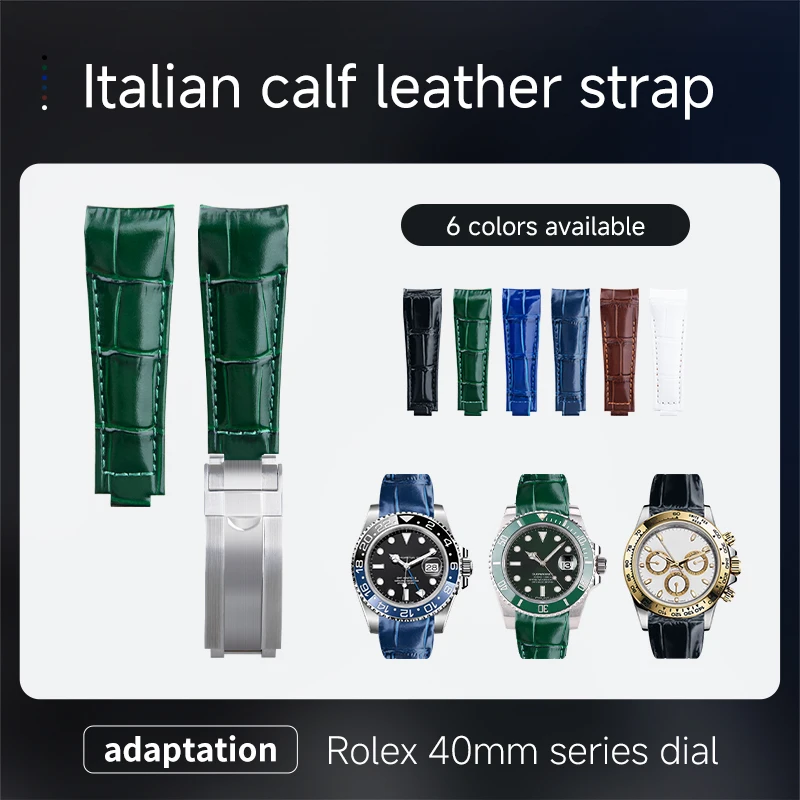 Imported Genuine Leather Strap for Rolex Yacht‑Master Datejust Submariner Daytona Black Green Ghost 20mm Replacement Wristband