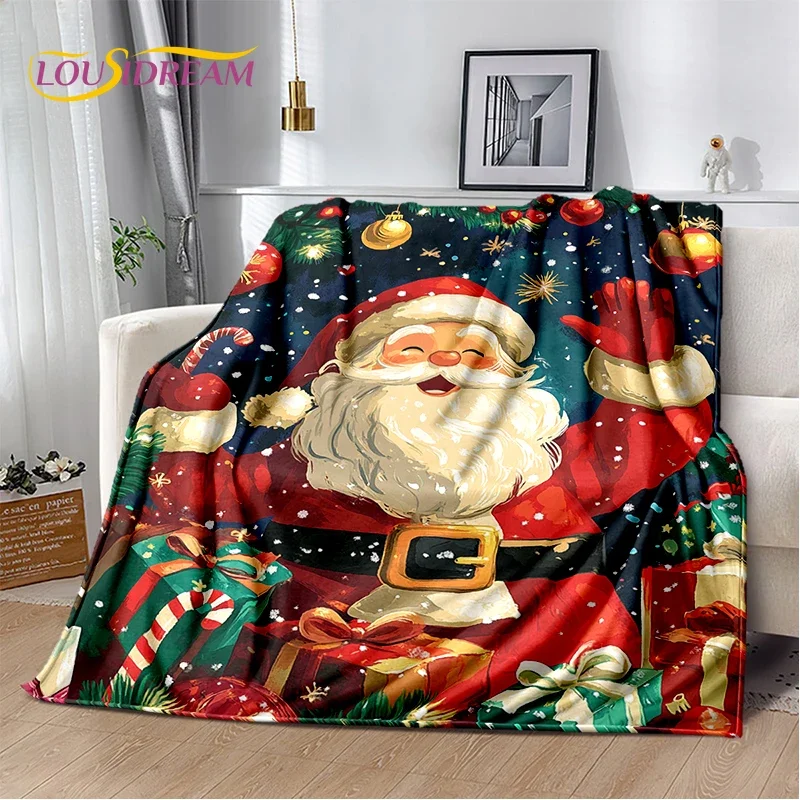 2025 Merry Christmas Tree Santa Claus,New Year Fairy Tale Gift Soft Plush Blanket,Flannel Throw Blanket for Living Room Bed Sofa