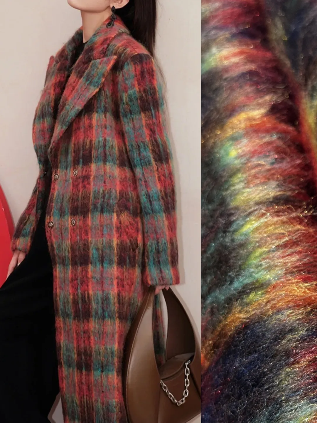 

Теплая шерстяная ткань в радужную клетку для длинноворсовых пальто, осенне-зимняя одежда, утолщенная, сохраняющая тепло, материал для рукоделия