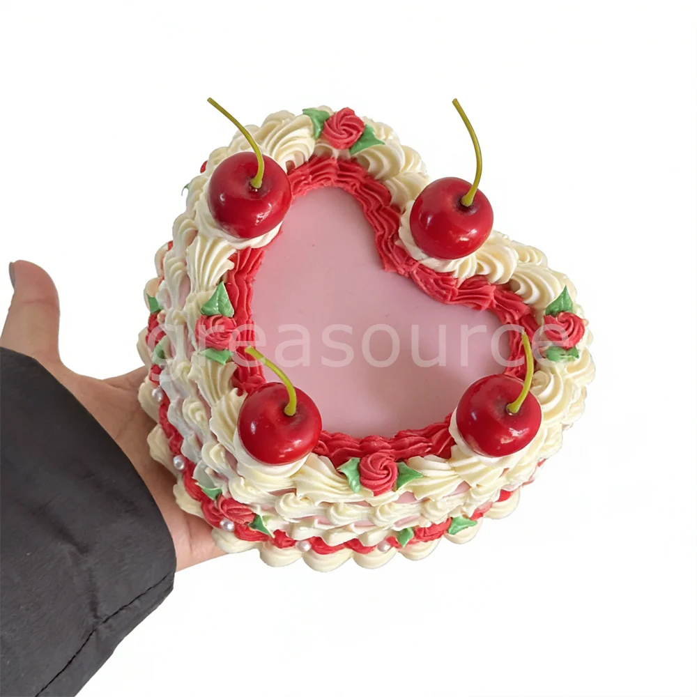 Vintage Heart Shaped Cherry Cake Model Jewelry Box Retro Pink Cream Cake Trinket Storage Rose Pearl Cute Kawaii Girls Desk Decor - view 4
