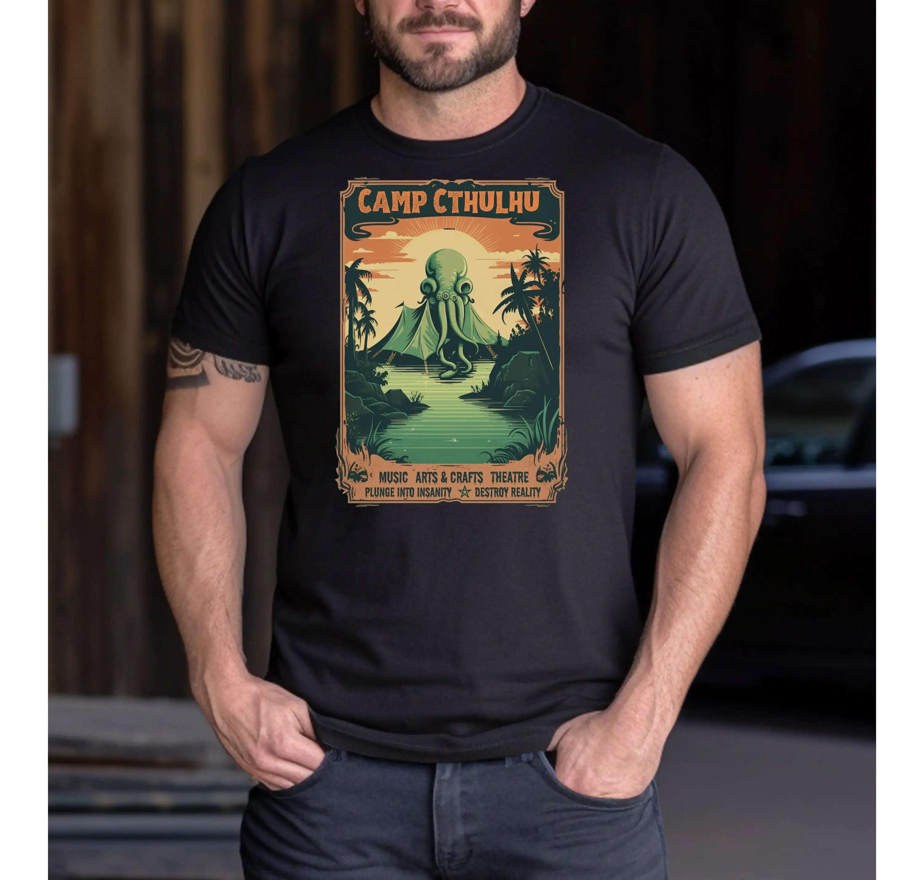 Cthulhu T Shirt Present Call of Funny HP Lovecraft Miskatonic Camp