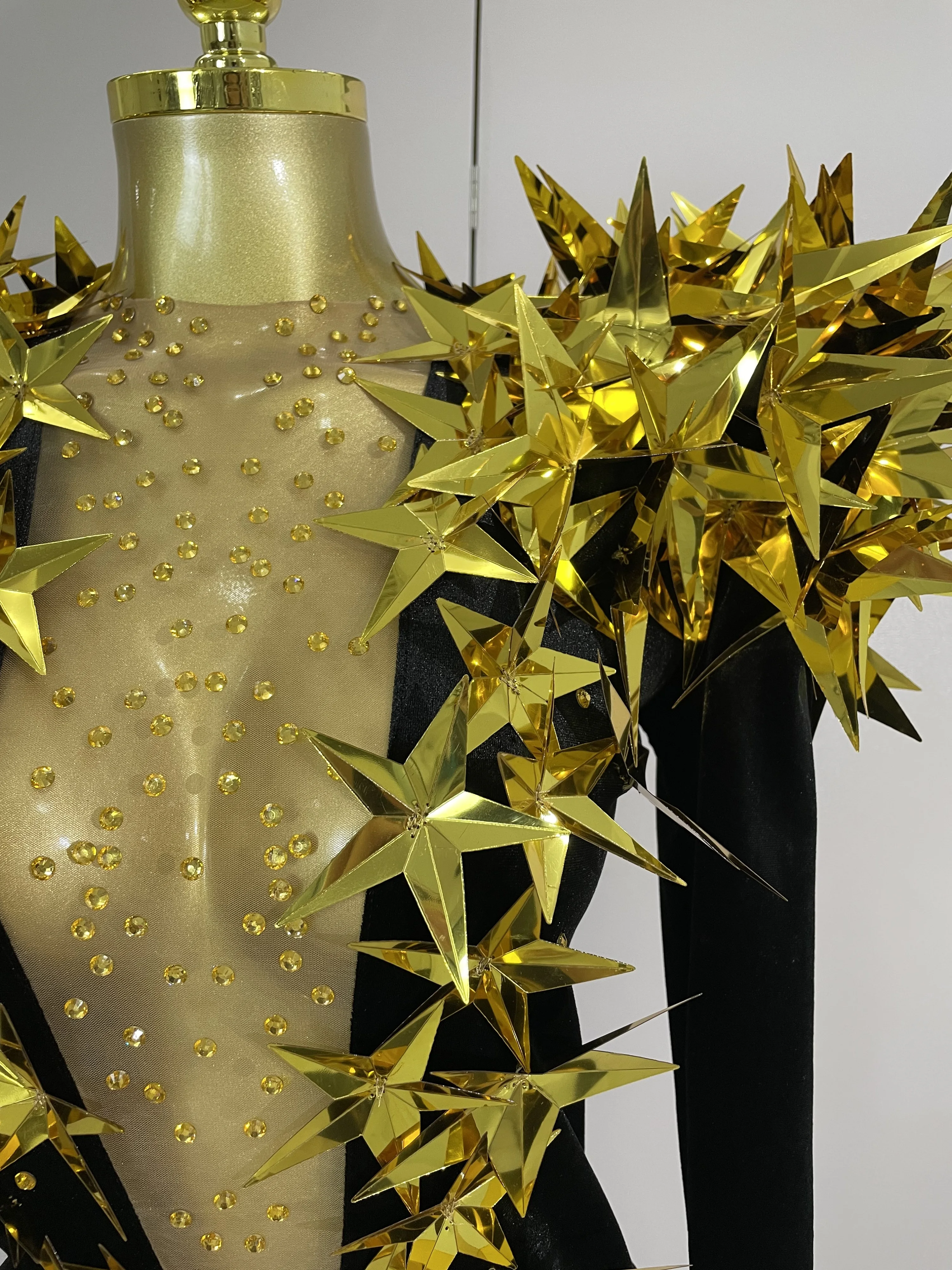 

АКЦИЯ Блестящий комбинезон со стразами и звездами, черный бархат с длинными рукавами, женский вечерний клуб, гала-хозяйки, ночной клуб, бар, сценические костюмы