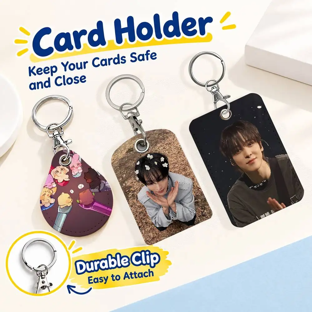 FOR ATEEZ Keychain Card Holder Leather Keeps ID Cash Keys Cards Ready for Work School Travel Daily Errands