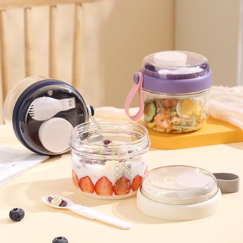 Salad Cup Double Layer Oatmeal Cup Portable Student Breakfast Cup Yogurt Cup with Lid Dispenser Box
