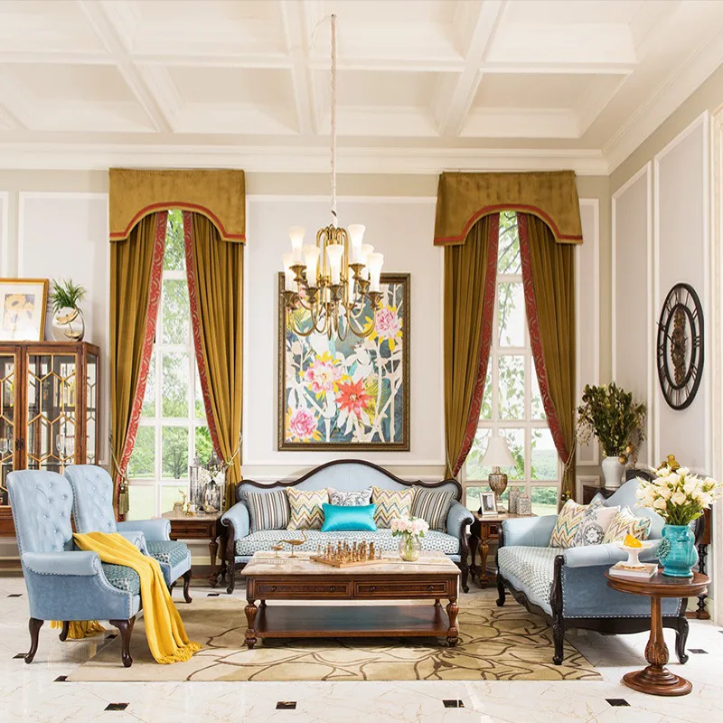 

American fabric sofa European style simple living room coffee table corner table sofa 123 combination furniture