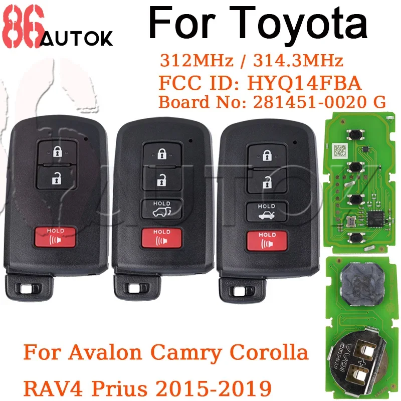 

Keyless Go Key 281451-0020 G Smart Remote Key Fob 312/314MHz for Toyota Avalon Camry Corolla RAV4 Prius 2015 2016 2017 2018 2019