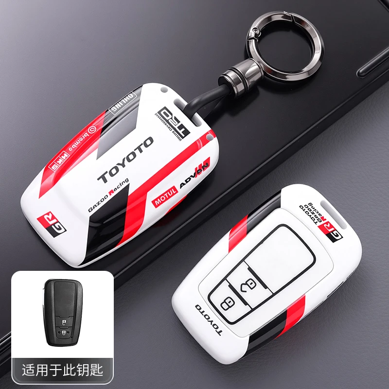 

ABS For Toyota Camry CHR Corolla RAV4 Avalon Land Cruiser Prado Prius Carbon Fiber Smart Remote Key Fob Case CoverKeychainHolder