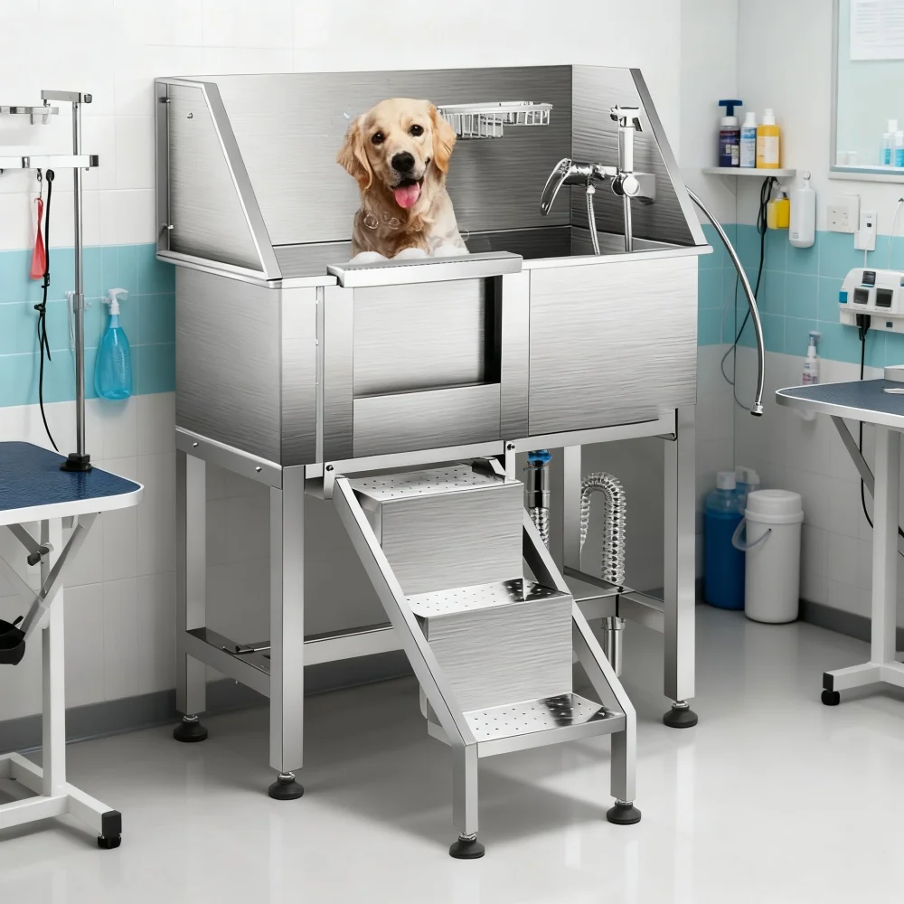 58x50inch Pet Cleaning Bathing Products Multifunction Pet Bathtub 304 Stainless Steel Dog Grooming Bath Tub Vet Bathing Station