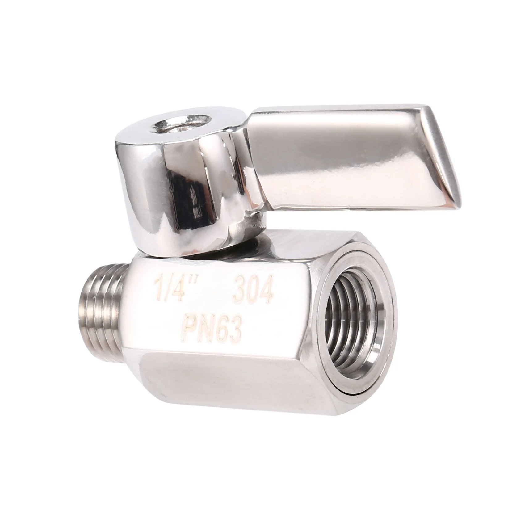 ABZV-1/4inch 304 Stainless Steel Mini Ball Valve,Female NPT X Male NPT Thread, Shut-Off Valve