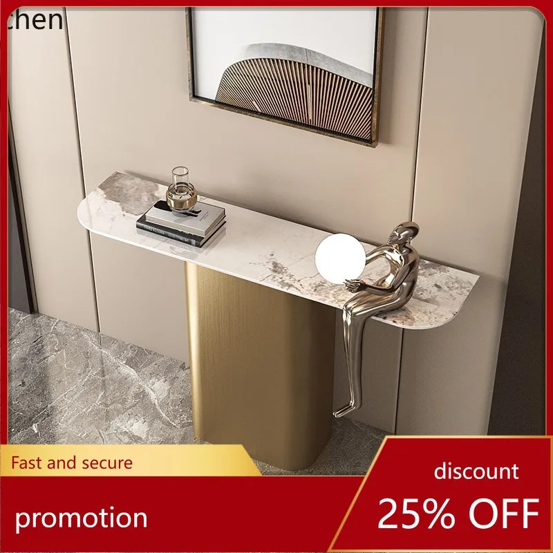 

CZ Modern Minimalist Wall-Mounted Narrow Table Rock Board Directly Opposite Door Entryway Cabinet Semi-Circular Entryway Table
