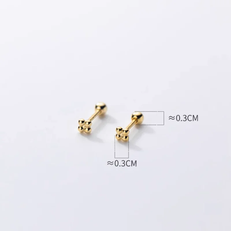 WANTME 925 Sterling Silver Minimalist Four-bead Statement Screw Bead Stud Earrings for Women Fashion Ear Bone Piercing Jewelry
