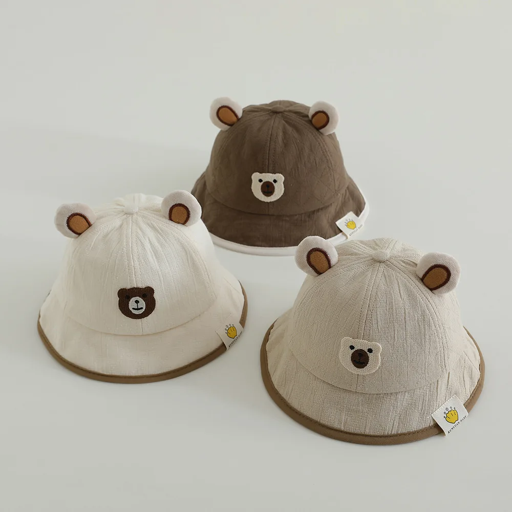 

Children Fishing Cap Bear Design Autumn Sun Protection Hat Unisex Cute Cartoon Label Baby Beige Color Sweet Lovely Style