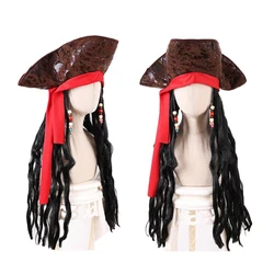 Adult Pirate Wig Captain Jack Sparrow Cosplay Caps Outfits for Women Men Halloween Christmas Carnival Party Clothes Wig Set