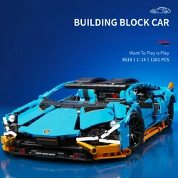 1261PCS Technical 1:14 Blue Lambo Super Sports Car Building Blocks MOC City Speed Vehicle Assemble Bricks Toys For Kids Boys