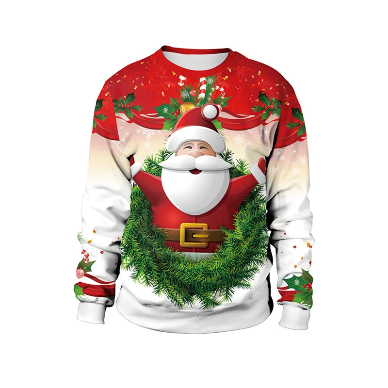 

Cartoon Santa Claus Print Sweatshirts For Men Fashion New Year Party Christmas Clothing Autumn Loose Pullover Casual X'mas Tops