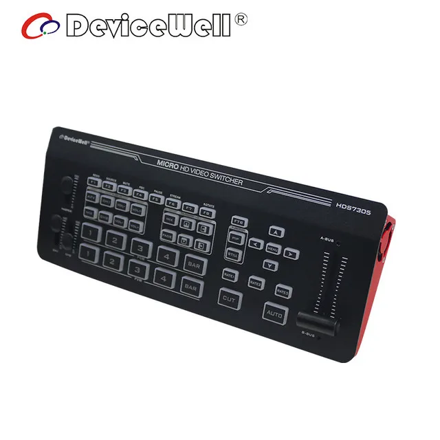 DeviceWell HDS7305 Auto Live Video Switcher 5-CH Stream Record T-bar HD Studio Equipment video mixer SD card & USB pk hds7105