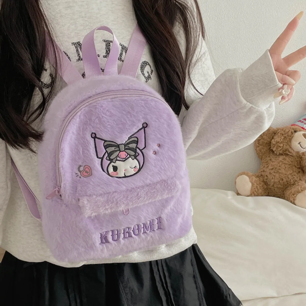 

Плюшевый рюкзак Sanrio с вышивкой, новинка осень-зима, милый студенческий рюкзак Hello Kitty Kuromi