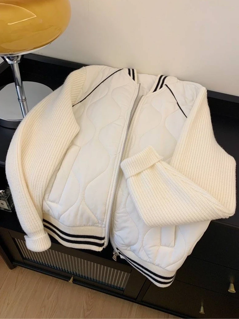 

Ретро-куртка унисекс из хлопка с ромбовидным узором и вязаными вставками, в стиле бейсбольной куртки, повседневная, осенне-зимняя, в гонконгском стиле